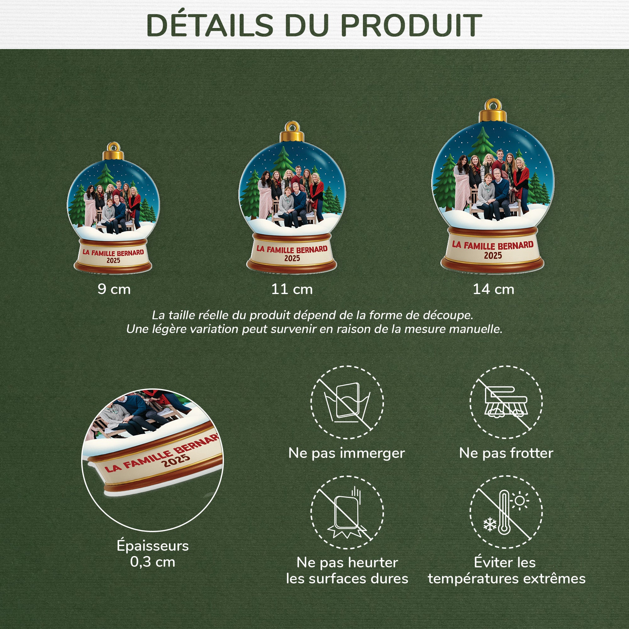 6590OFR3 effet dimpression 3d ornement de noel acrylique personnalise famille photo notre boule a neige 6590o8qmi