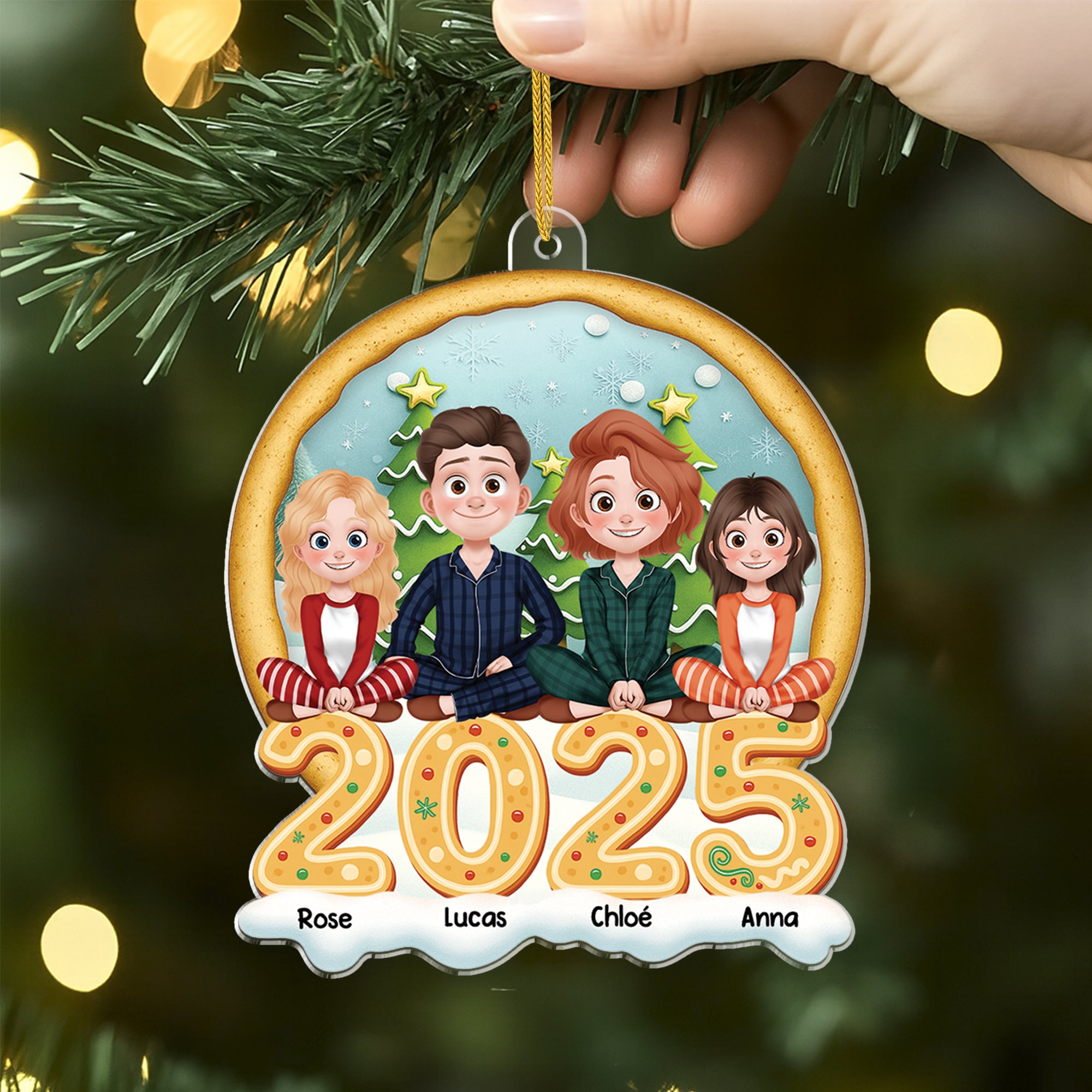 6597OFR2 effet dimpression 3d ornement acrylique personnalise notre famille de noel pizza 6597otyci