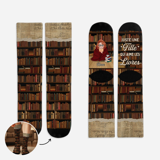 6607JFR1 chaussettes personnalisees juste une fille qui aime ses livres 6607j3qta