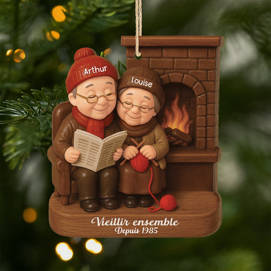 6608OFR1 effet dimpression 3d ornement noel en bois a 1 couche personnalise vieillir ensemble couple affectueux 6608okm5g