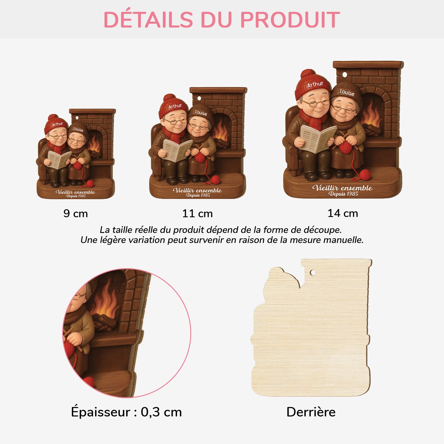 6608OFR3 effet dimpression 3d ornement noel en bois a 1 couche personnalise vieillir ensemble couple affectueux 6608okm5g
