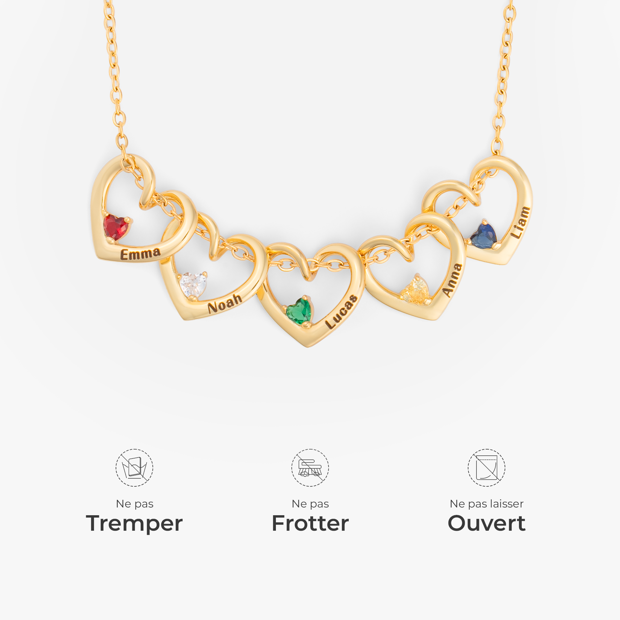 6617JFR5 collier personnalise pierre de naissance avec pendentif coeur pour femmehomme petits coeurs 6617j0t5a