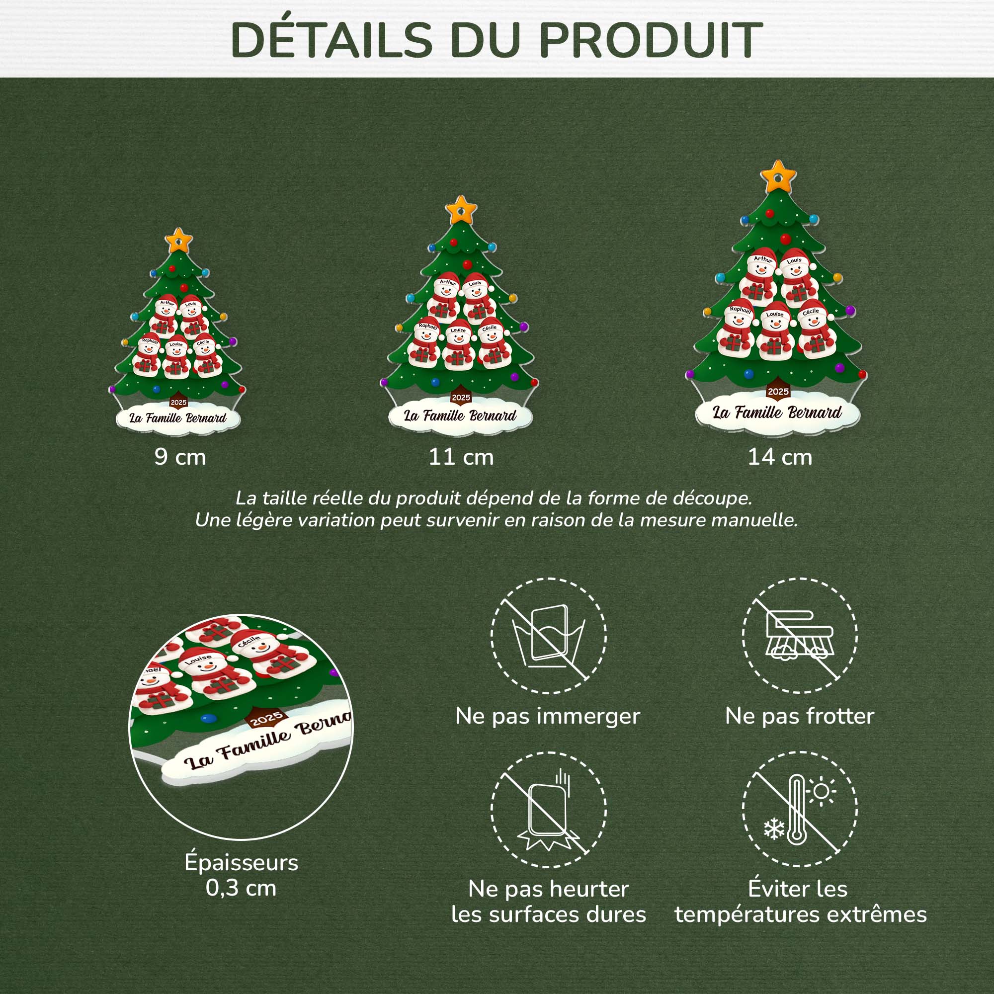 6632OFR3 ornement acrylique personnalise famille sapin de noel avec bonhomme de neige 6632o3twi