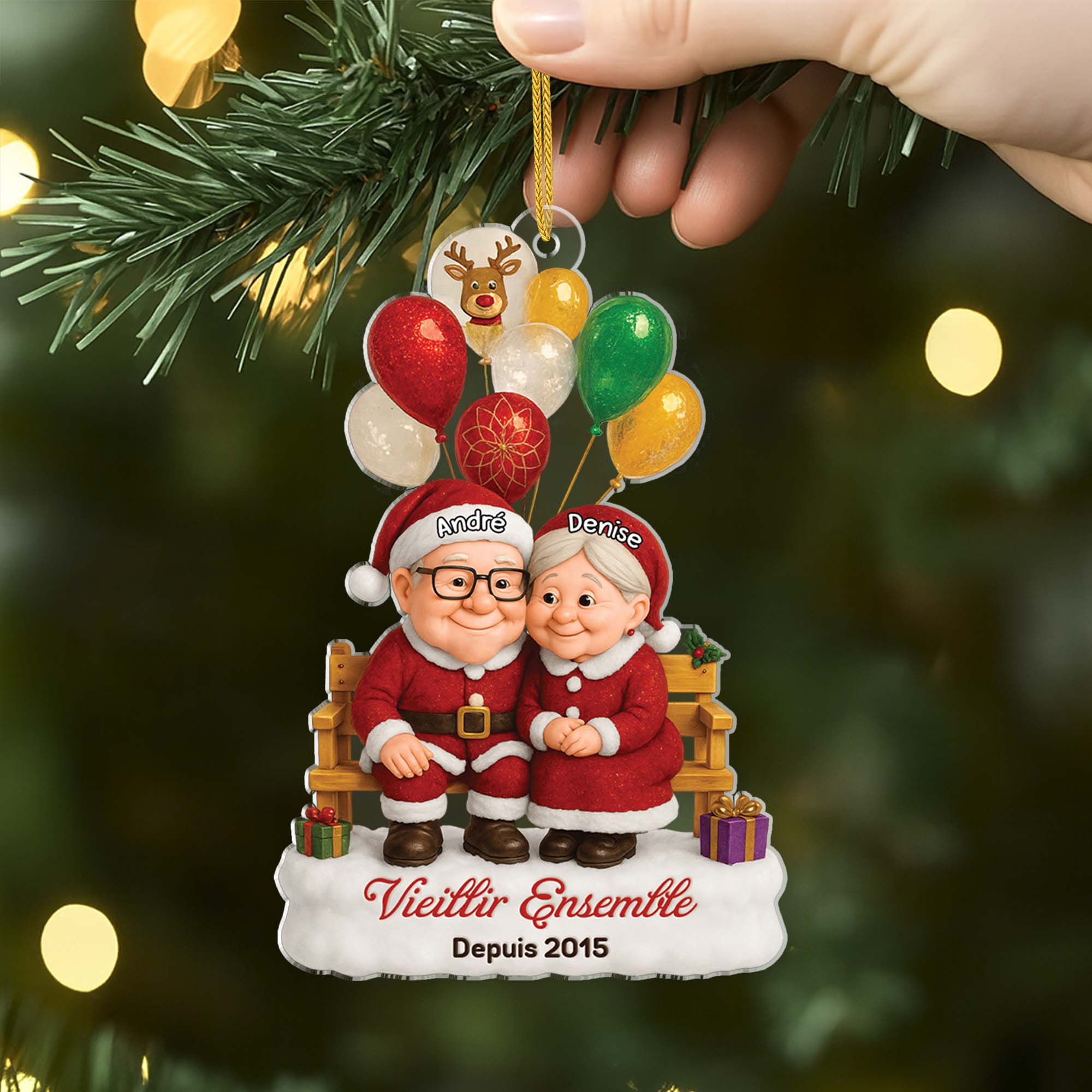 6640OFR2 effet dimpression 3d ornement acrylique personnalise vieillir ensemble couple pere noel 6640ot5tg