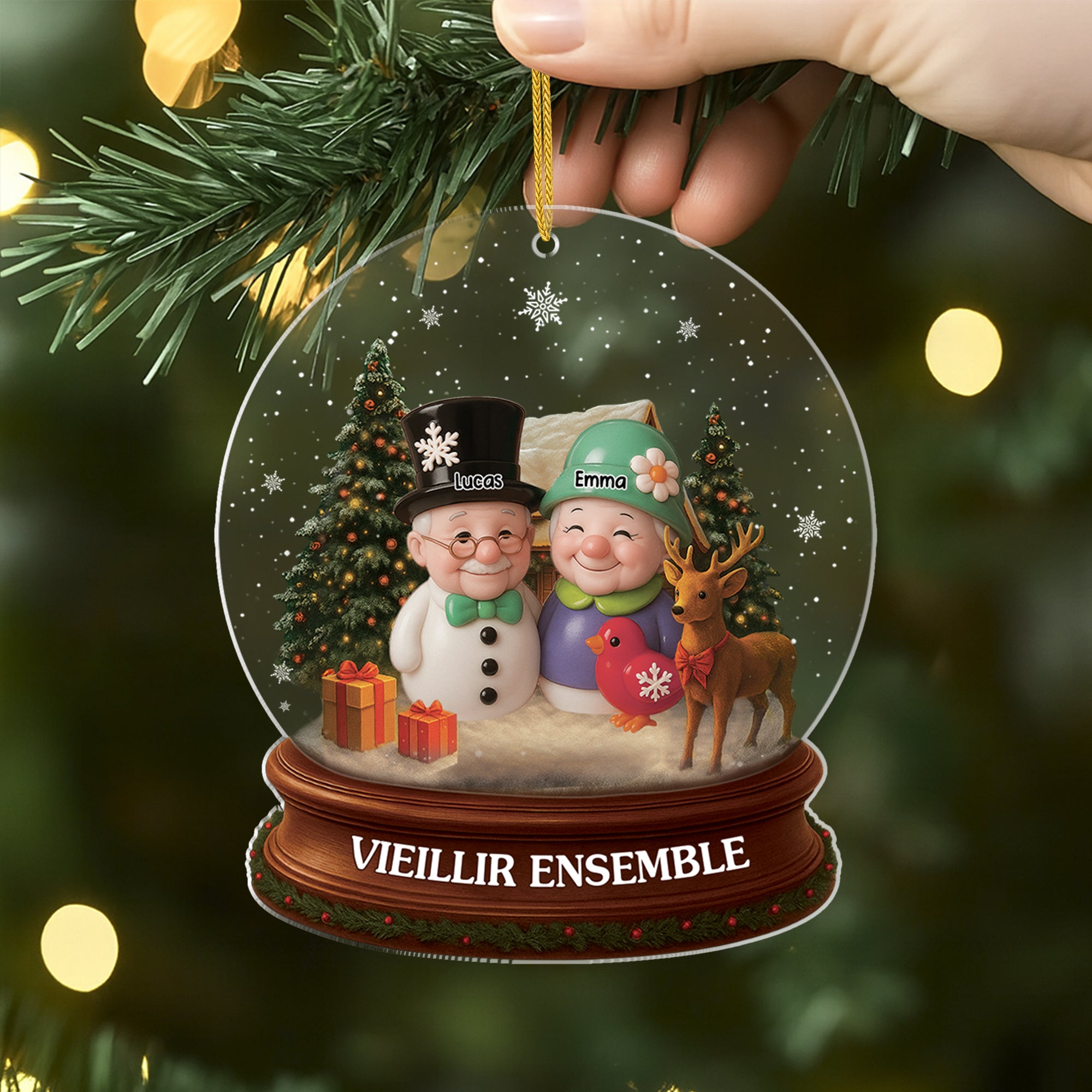 6644OFR2 effet dimpression 3d ornement noel acrylique personnalise couple vieillir ensemble dans boule a neige 6644otz5g