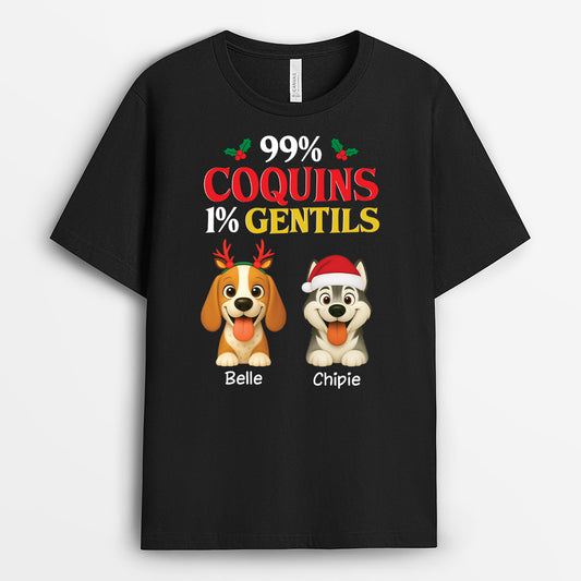 6651AFR1 t shirt personnalise chien de noel 99  coquin 6651akxmc