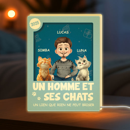 6669LFR1 effet dimpression 3d un homme et son chat lightbox personnalisable de noel 6669lcv5c