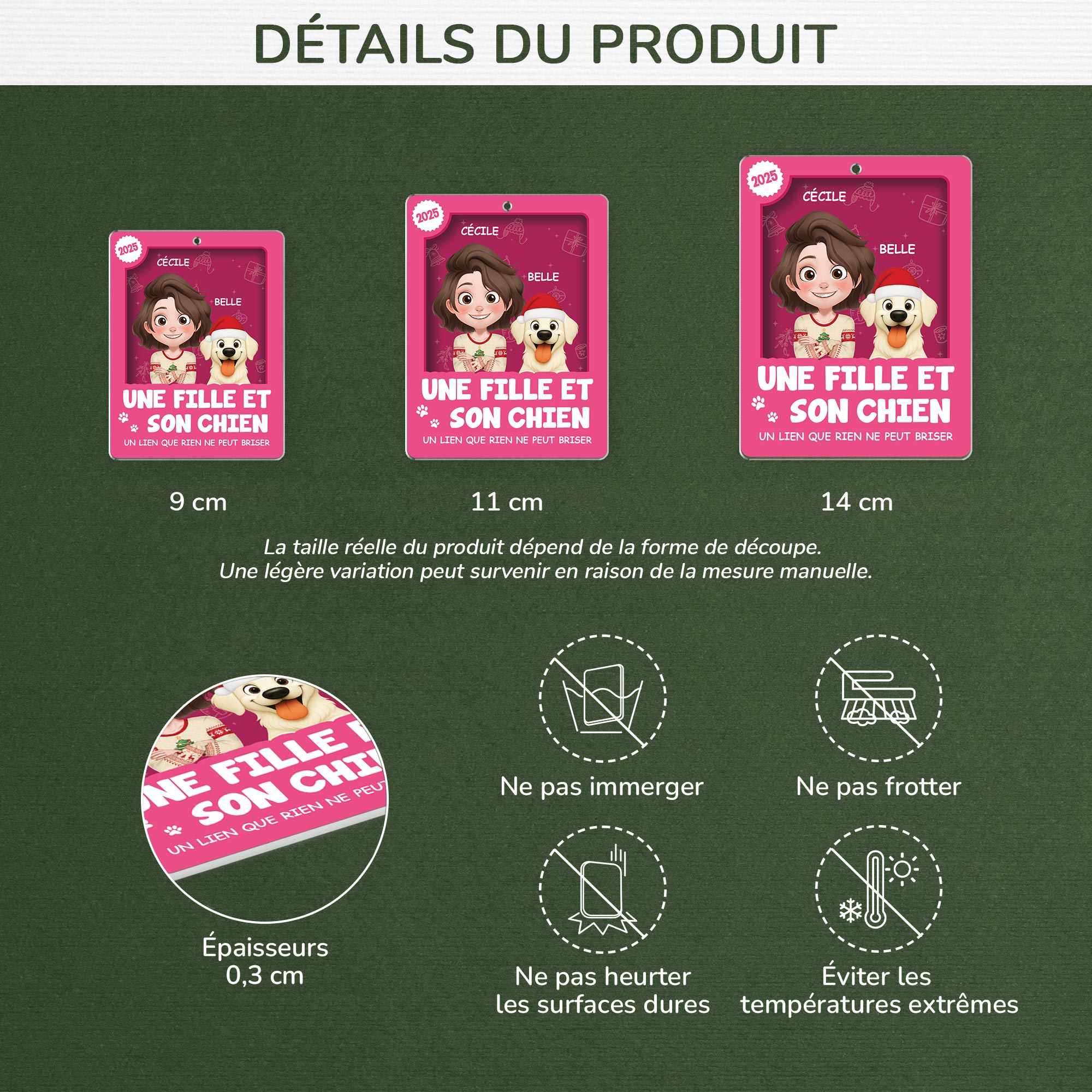 6669OFR3 effet dimpression 3d ornement de noel acrylique personnalise une fille et son chien 6669okzac