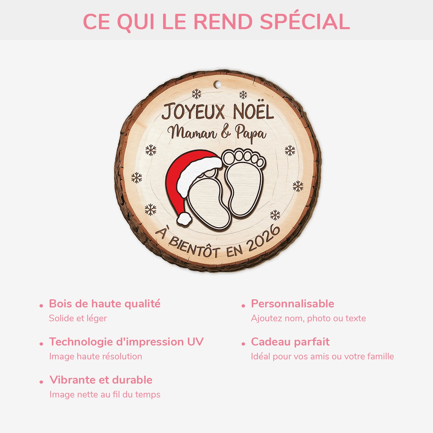 6671OFR4 ornement de noel en bois a 1 couche personnalise avec photo joyeux noel futur papa future maman 6671okpca