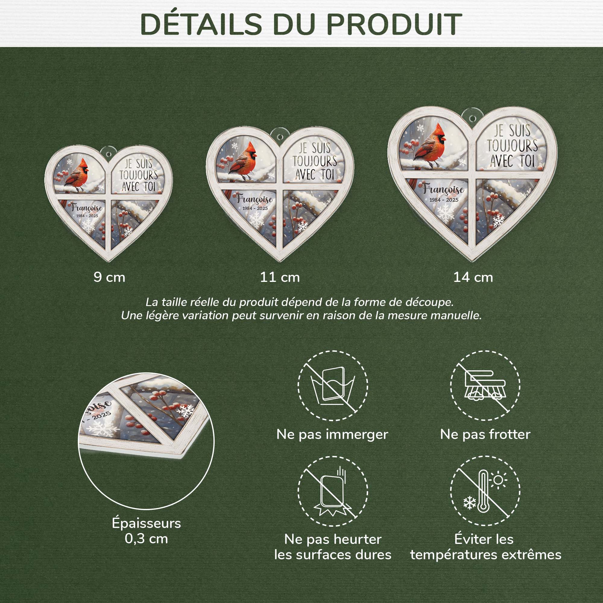 6698OFR3 ornement acrylique personnalise commemoratif je suis toujour avec toi avec oiseaux 6698o8zaa