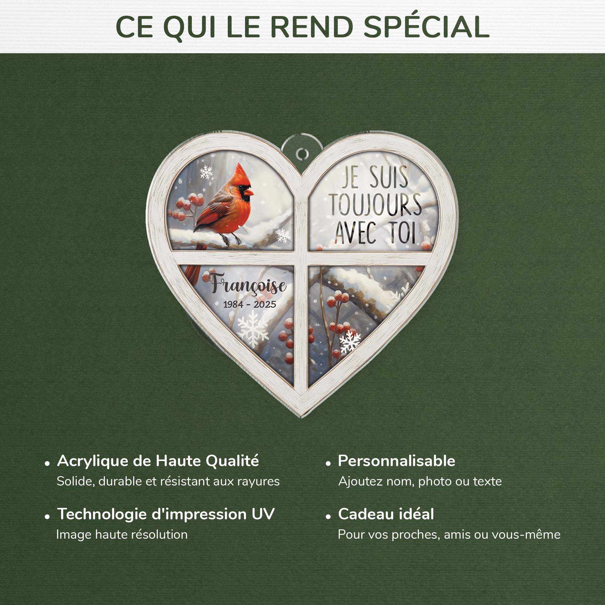 6698OFR4 ornement acrylique personnalise commemoratif je suis toujour avec toi avec oiseaux 6698o8zaa