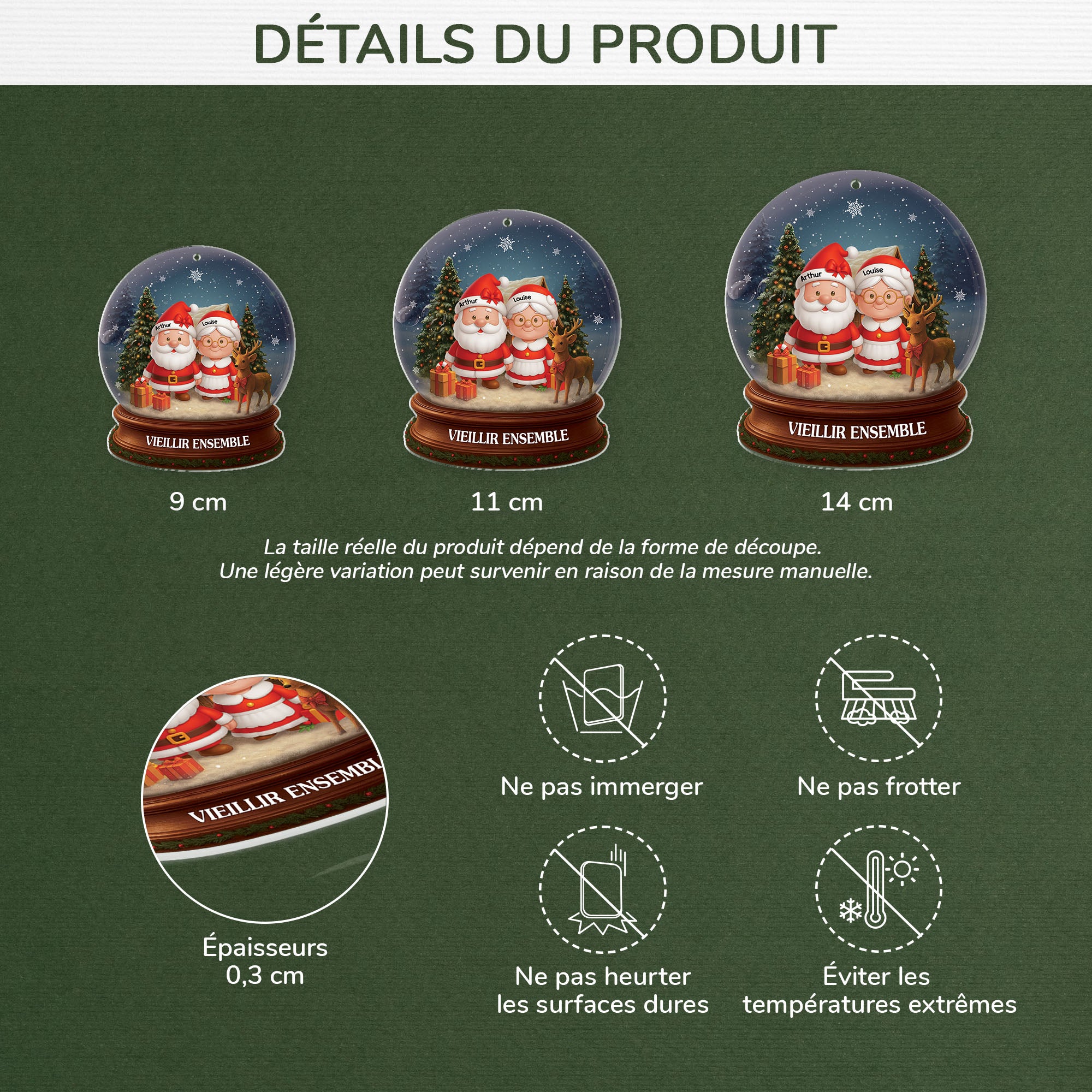 6704OFR3 effet dimpression 3d ornement acrylique personnalise boule a neige avec couple pere noel 6704otv5g