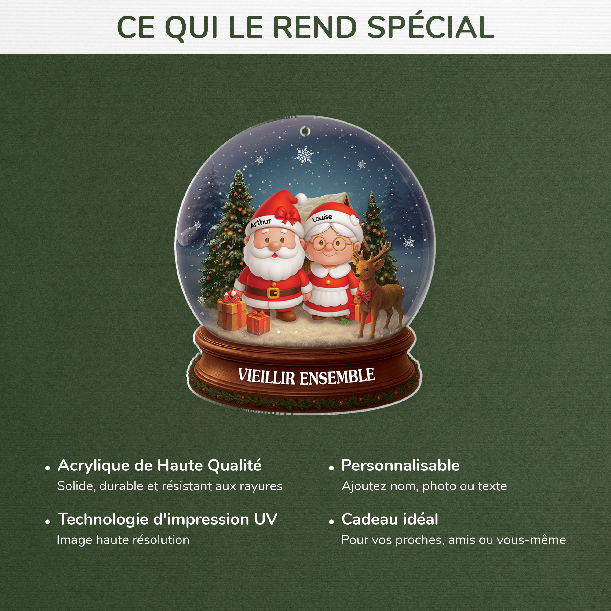 6704OFR4 effet dimpression 3d ornement acrylique personnalise boule a neige avec couple pere noel 6704otv5g