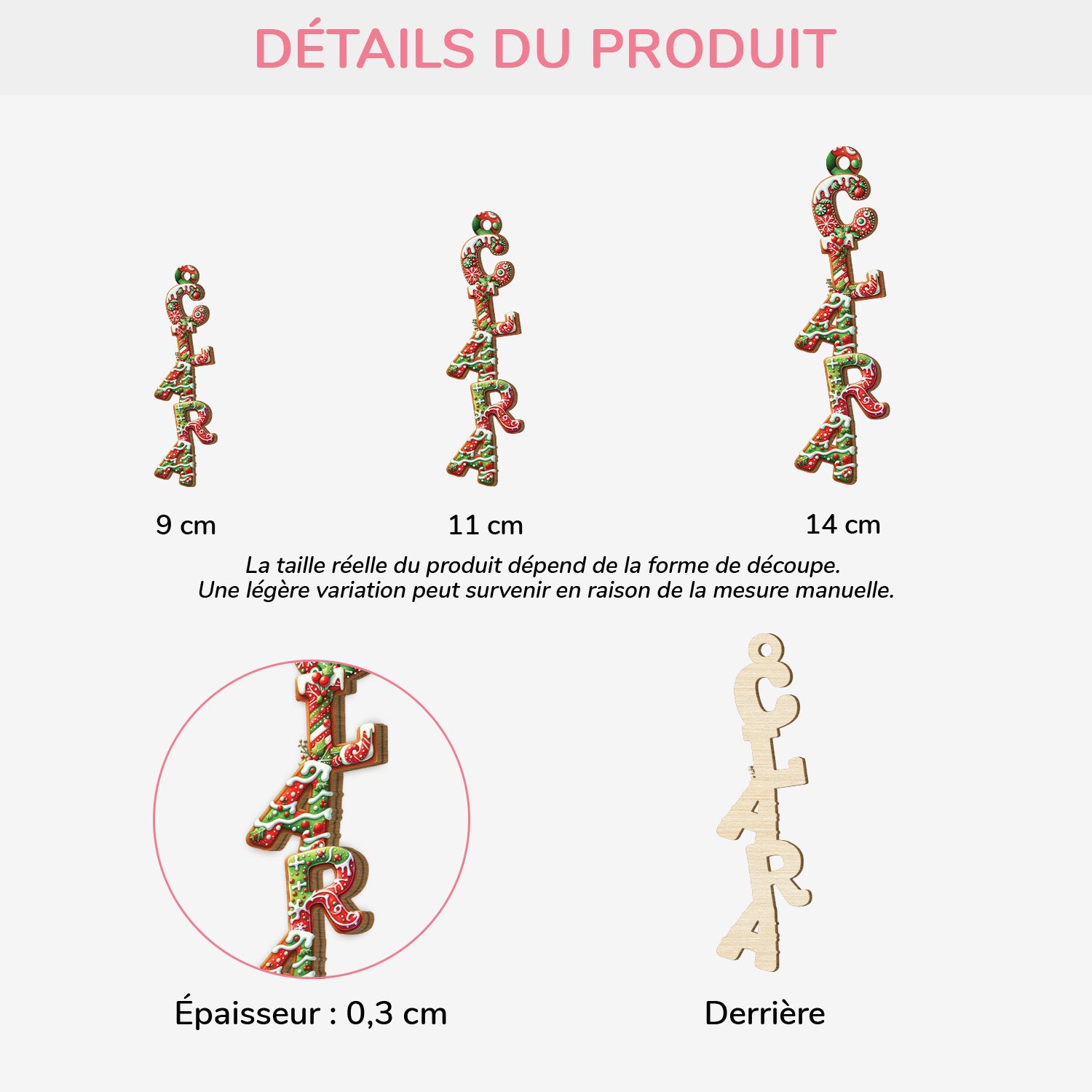 6708OFR3 effet dimpression 3d ornement noel en bois a 1 couche personnalise les lettres de mon prenom 6708o8l5a