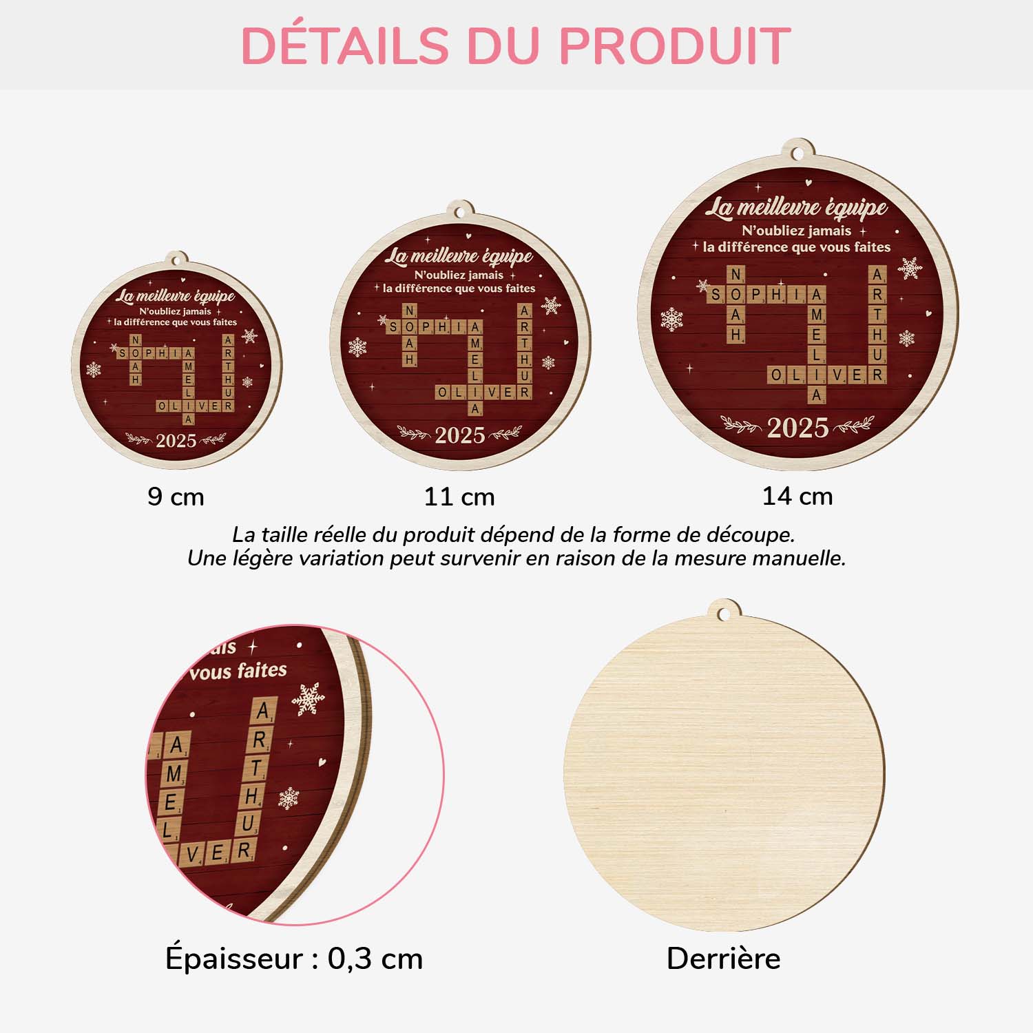 6732OFR3 ornement en bois a 1 couche personnalise pour collegue meilleure equipe avec mot croise 6732o6qno
