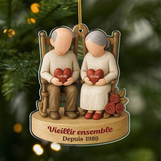 6734OFR1 effet dimpression 3d ornement acrylique personnalise couple vieillir ensemble avec deux coeurs 6734o3ttg