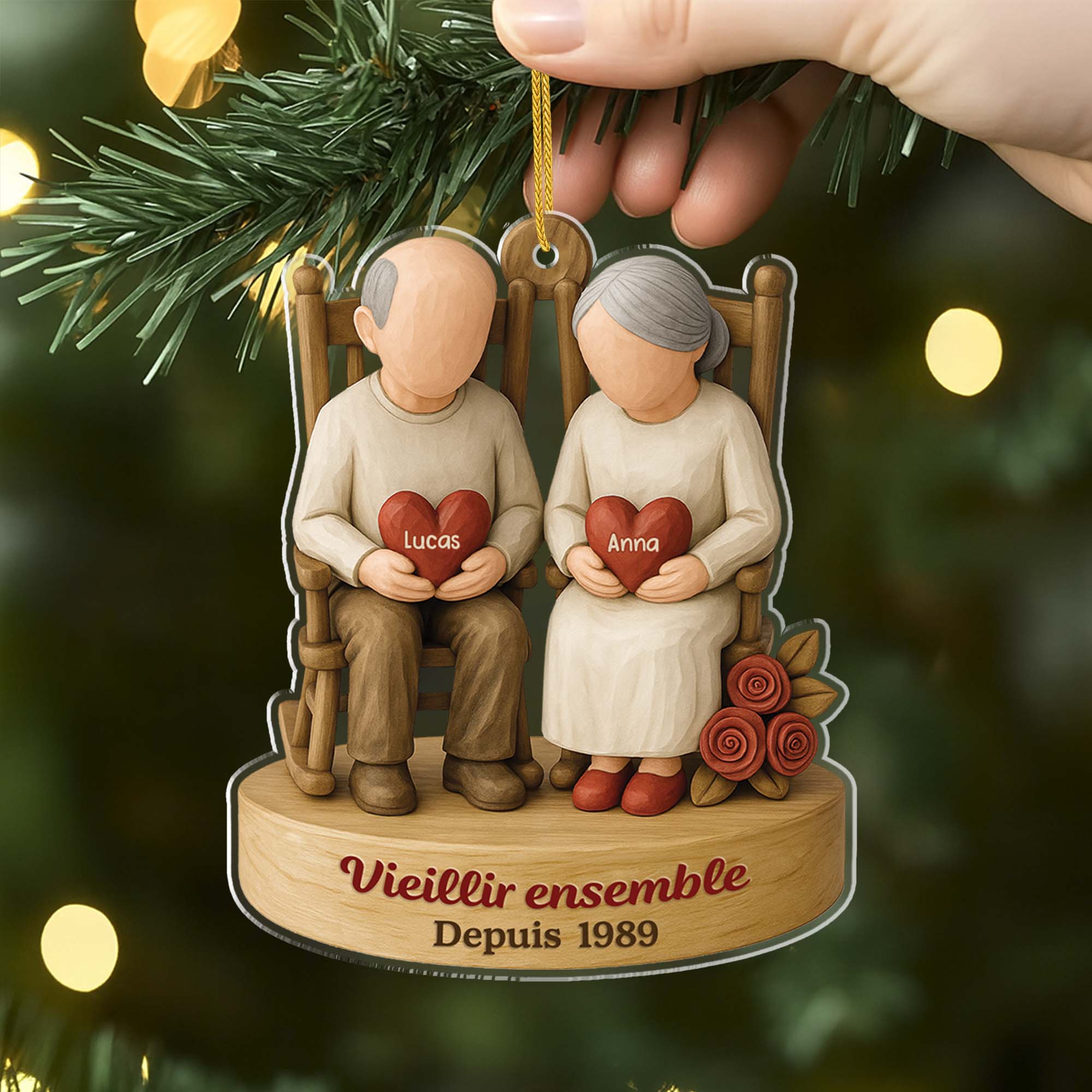 6734OFR2 effet dimpression 3d ornement acrylique personnalise couple vieillir ensemble avec deux coeurs 6734o3ttg