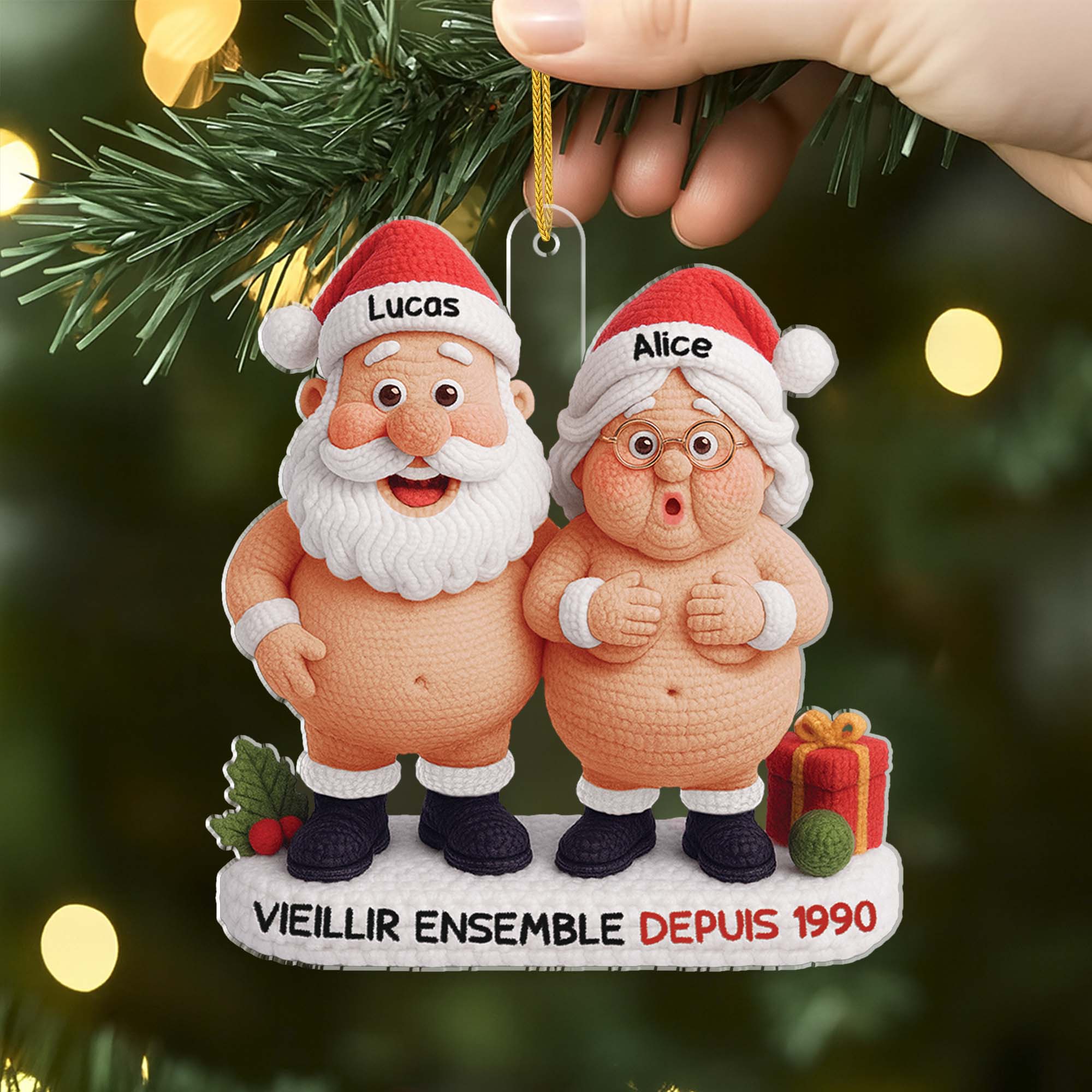 6747OFR2 effet dimpression 3d ornement noel acrylique personnalise vieillir ensemble avec couple style laine 6747o6z5g