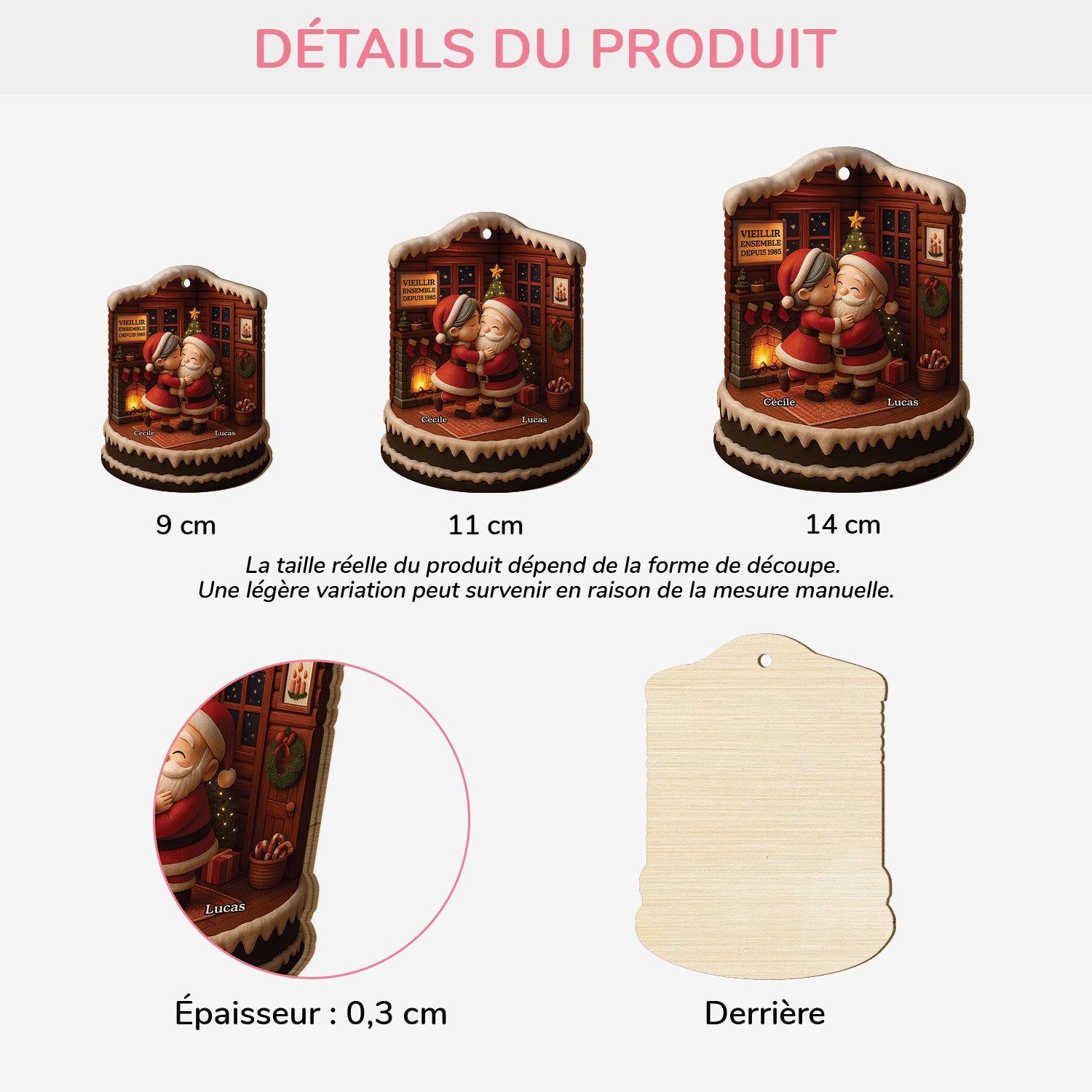 6751OFR3 effet dimpression 3d ornement noel en bois a 1 couche personnalise couple vieillir ensemble 6751ottmg