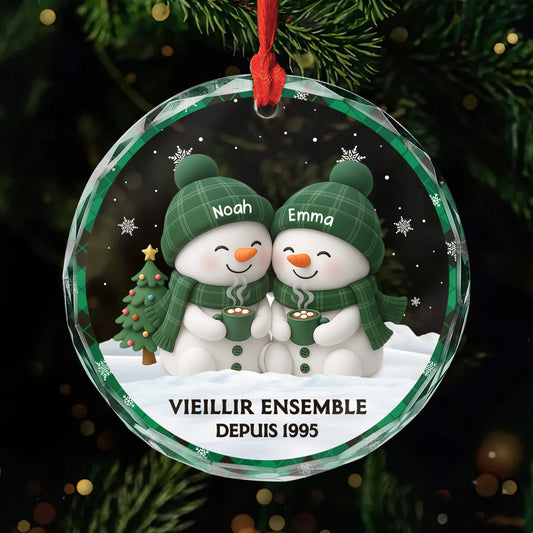6752OFR1 ornement noel en verre personnalise vieillir ensemble avec bonhomme de neige 6752o8m5g