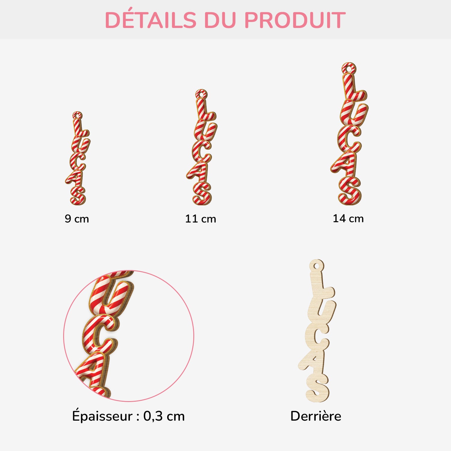 6754OFR3 effet dimpression 3d ornement en bois a 1 couche personnalise femmehomme lettre de prenom canne de noel rouge 6754otxnb