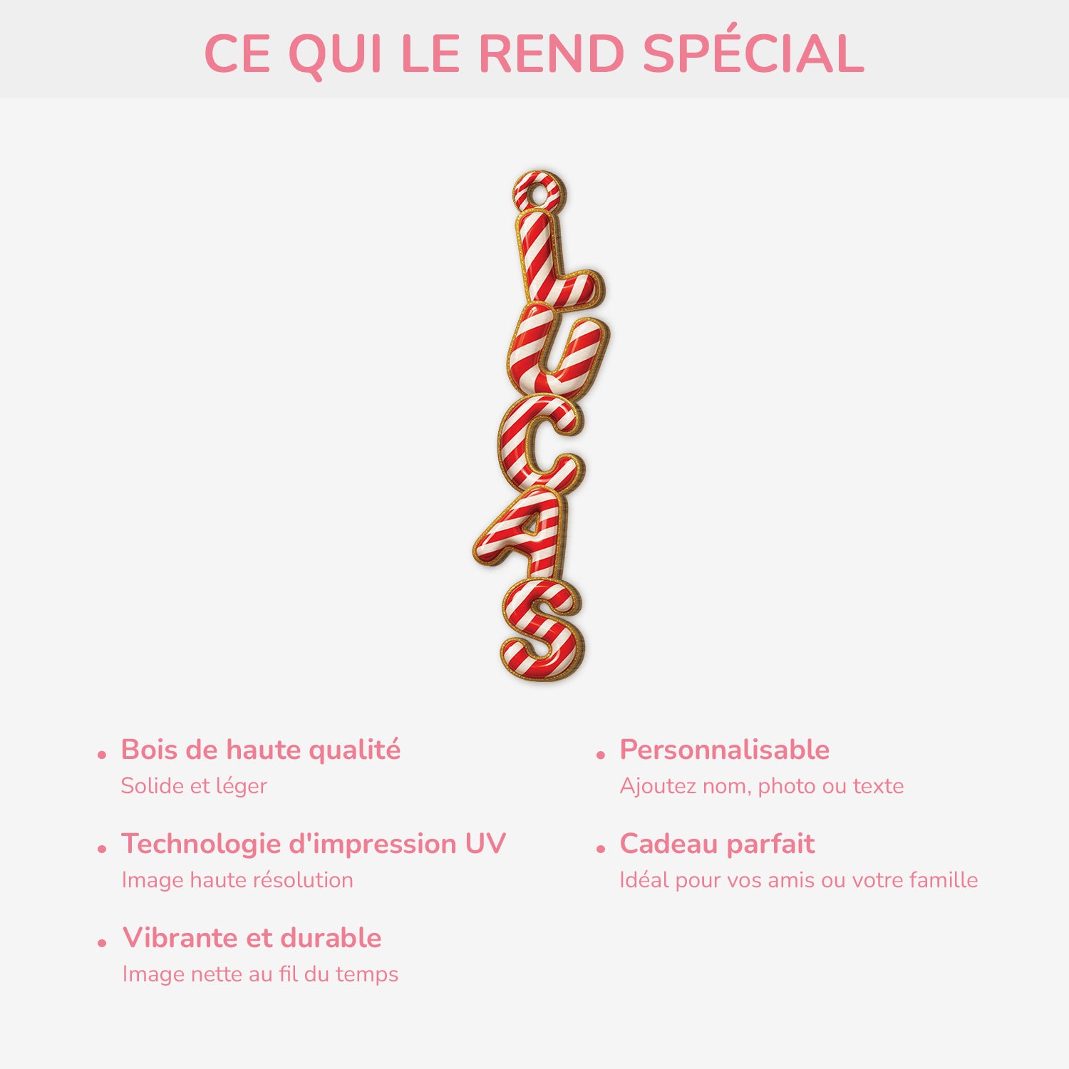 6754OFR4 effet dimpression 3d ornement en bois a 1 couche personnalise femmehomme lettre de prenom canne de noel rouge 6754otxnb