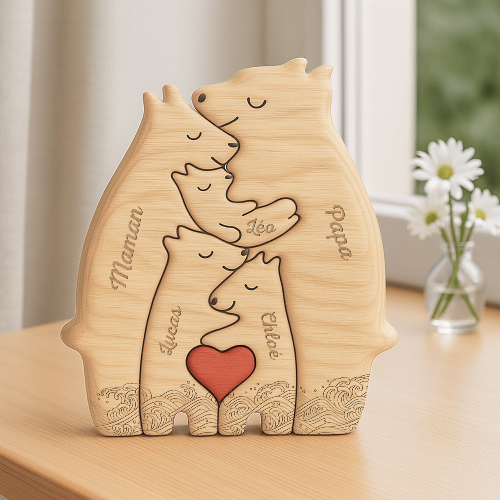 6759QFR2 puzzle en bois personnalise famille ours avec vagues 6759q3tai