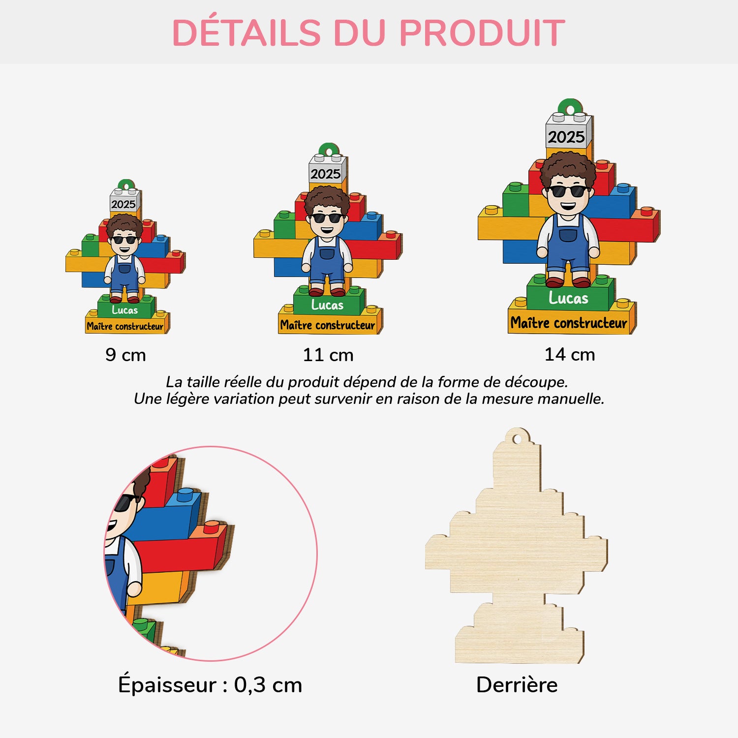 6765OFR3 ornement noel en bois a 1 couche personnalise pour enfant maitre constructeur de lego 6765ottqa
