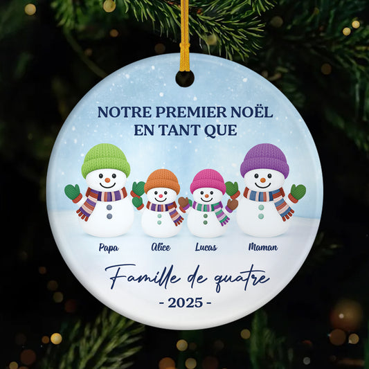 6773OFR1 ornement ceramique personnalise premier noel de famille bonhomme de neige 6773otzni