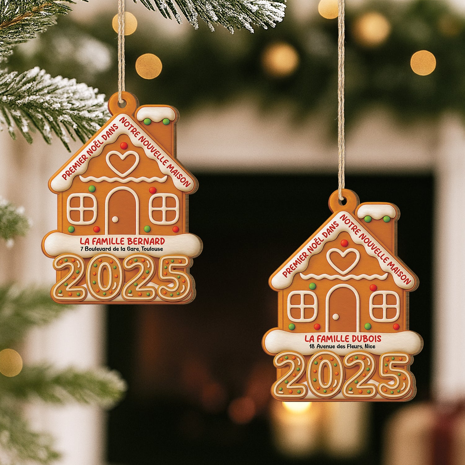 6775OFR2 ornement en bois a 1 couche personnalise famille premier noel dans nouvelle maison biscuit 6775otpni