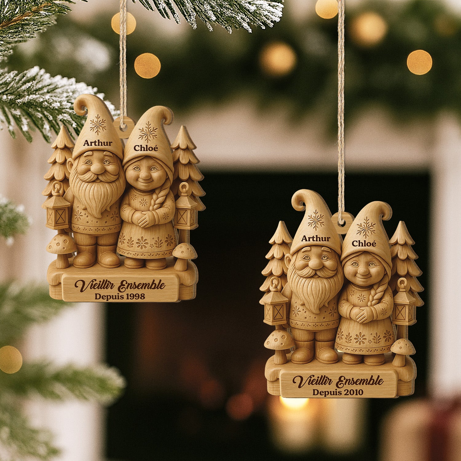 6781OFR2 effet dimpression 3d ornement noel en bois a 1 couche pour couple personnalise vieillir ensemble 6781o3l5g