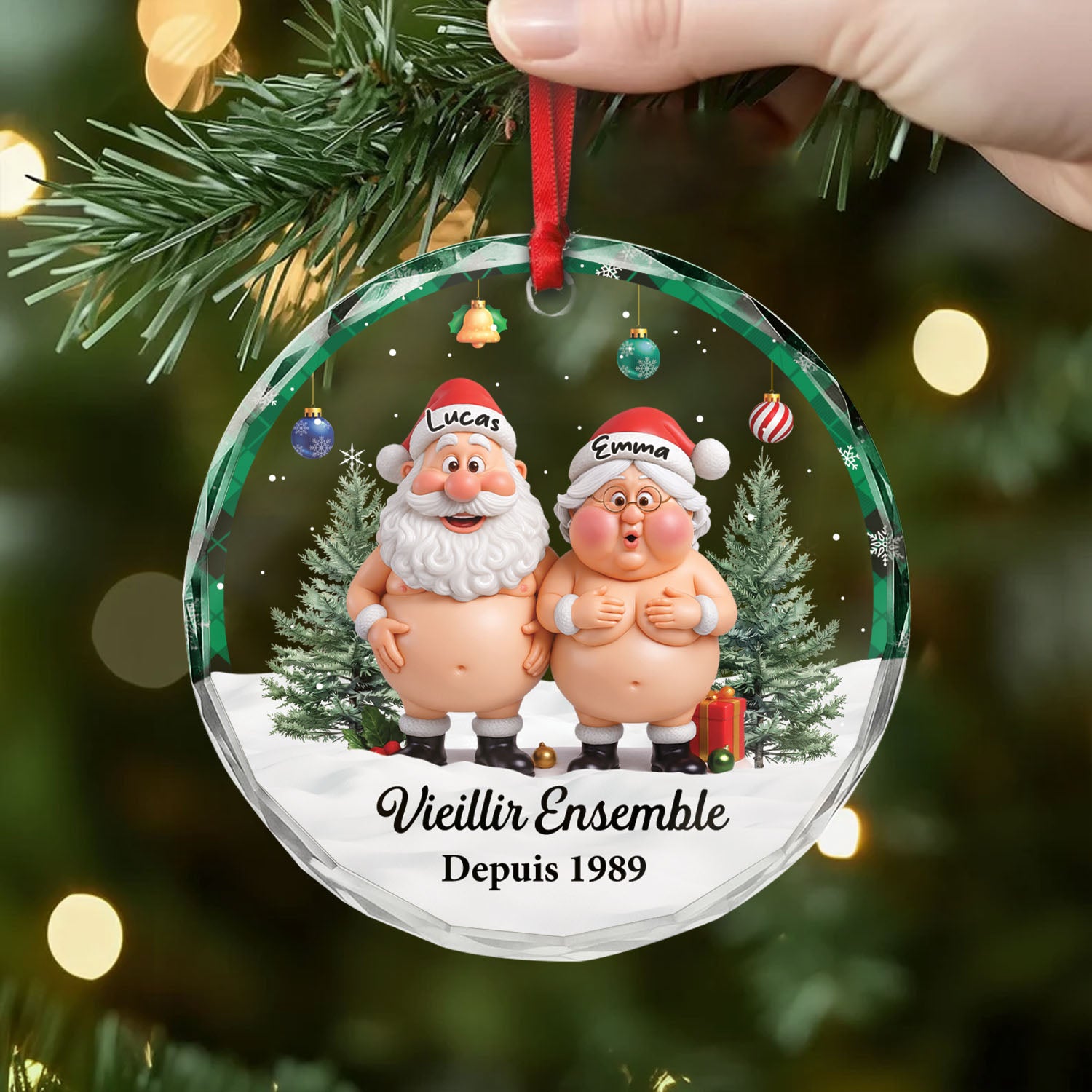 6790OFR2 effet dimpression 3d ornement de noel en verre personnalise pour couple drole vieillir ensemble 6790o3v5g