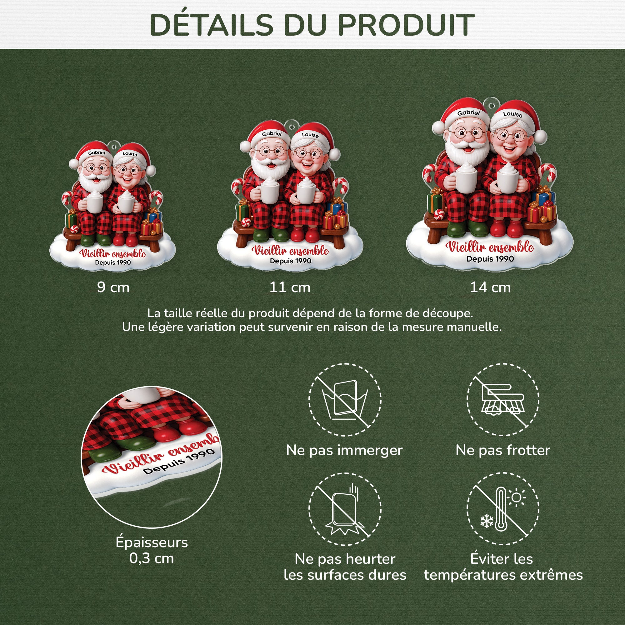 6926OFR3 effet dimpression 3d ornement acrylique personnalise pour couple pere et mere noel vieillir ensemble 6926o6vmg