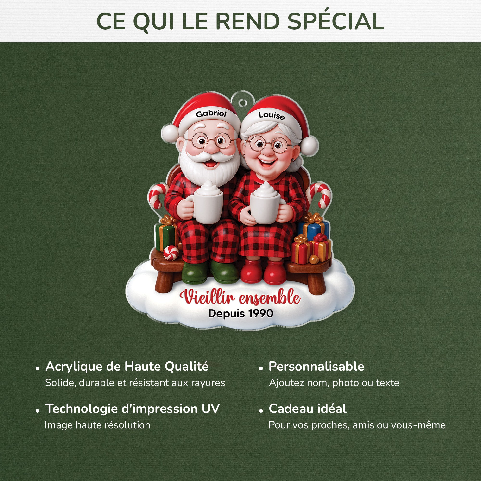6926OFR4 effet dimpression 3d ornement acrylique personnalise pour couple pere et mere noel vieillir ensemble 6926o6vmg
