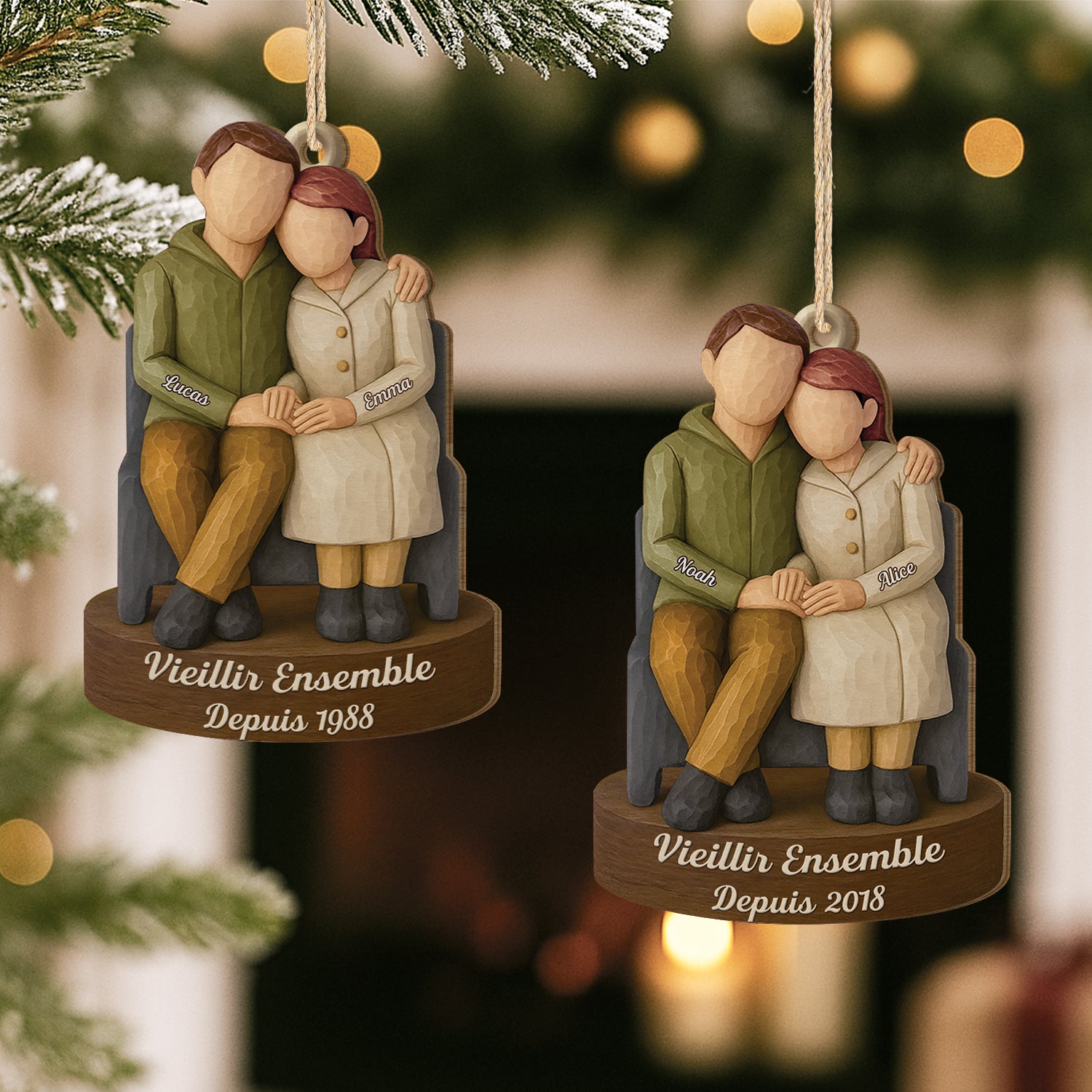 6955OFR2 ornement de noel en bois a 1 couche personnalise vieillir ensemble avec couple 6955o8zqg