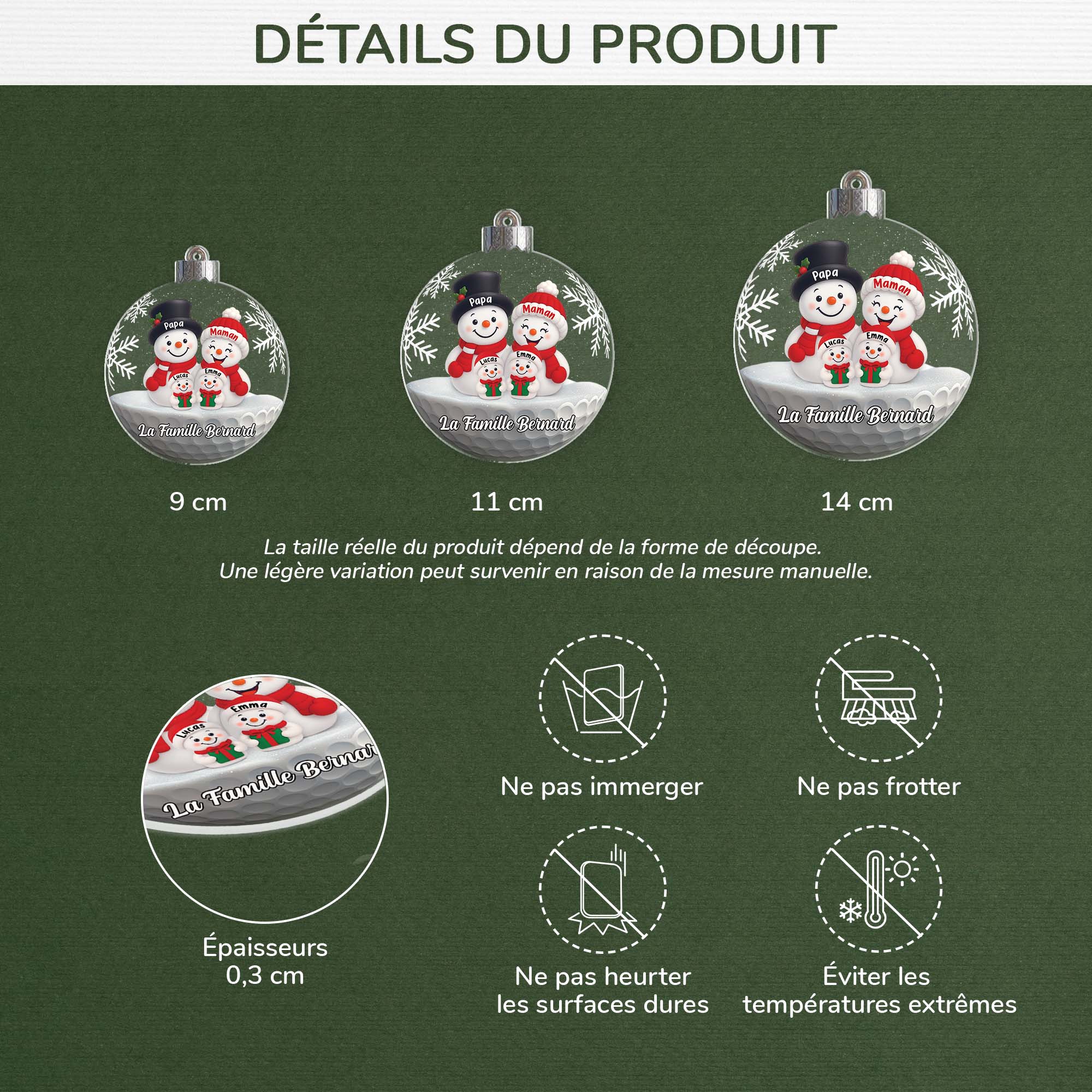 6991OFR3 ornement noel acrylique personnalise famille boule bonhomme de neige 6991okz5i