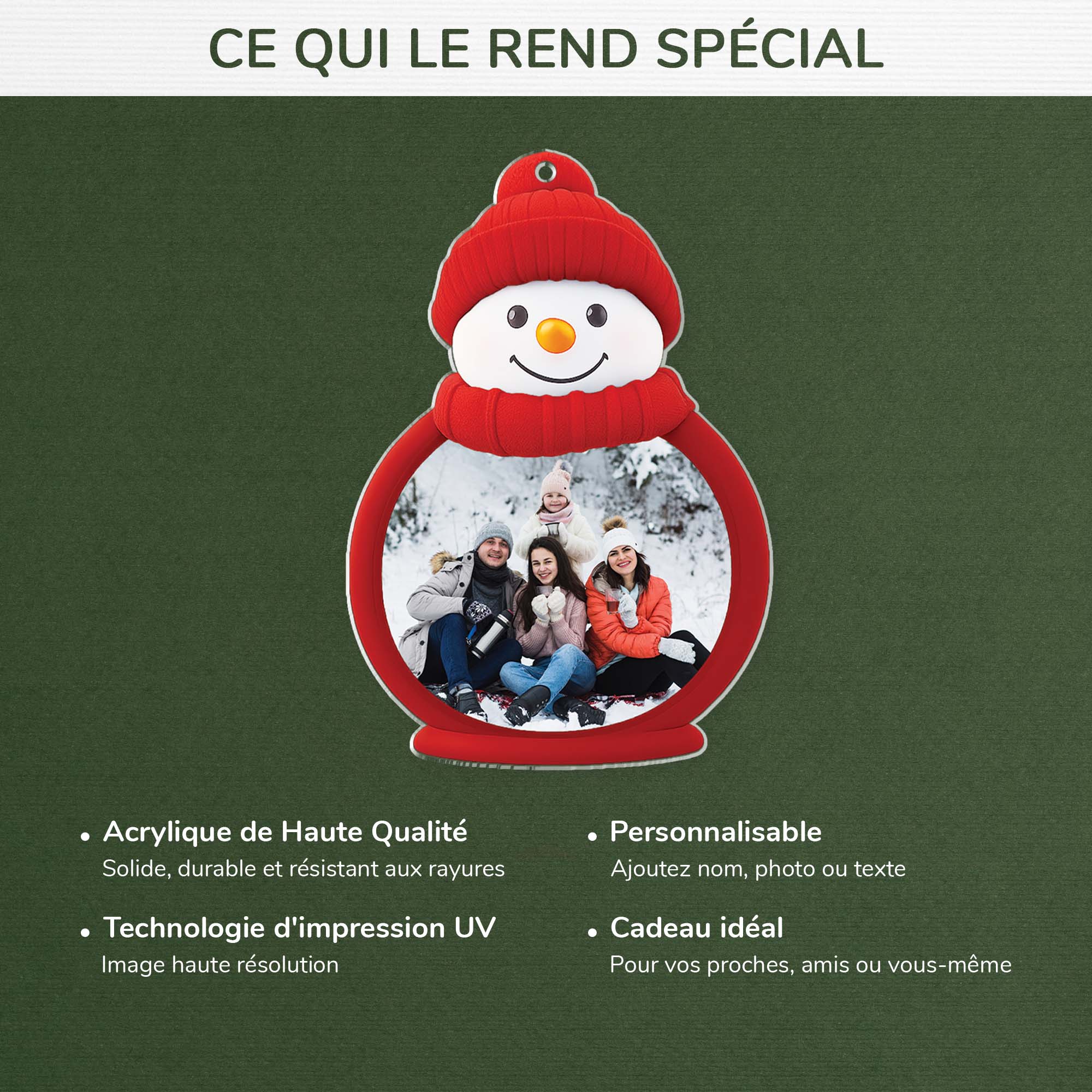 6995OFR4 ornement noel acrylique personnalise bonhomme de neige avec photo de famille 6995ott5i