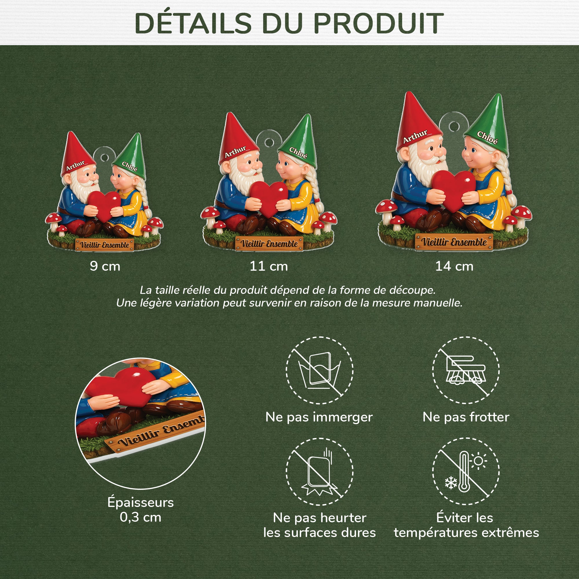 7032OFR3 effet dimpression 3d ornement noel acrylique personnalise couple gnome vieillir ensemble avec coeur 7032o3q5g