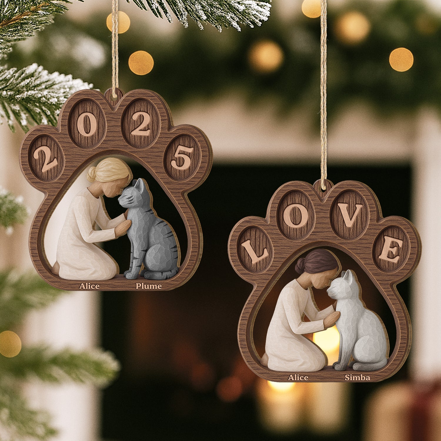 7033OFR2 ornement de noel en bois a 1 couche personnalise toujours ces pattes de chat 7033okqnd