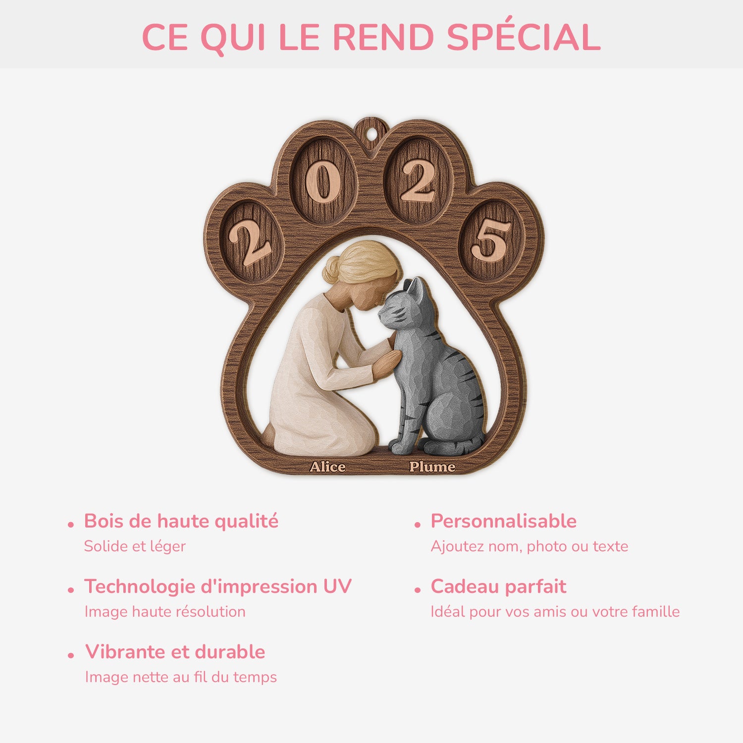7033OFR4 ornement de noel en bois a 1 couche personnalise toujours ces pattes de chat 7033okqnd