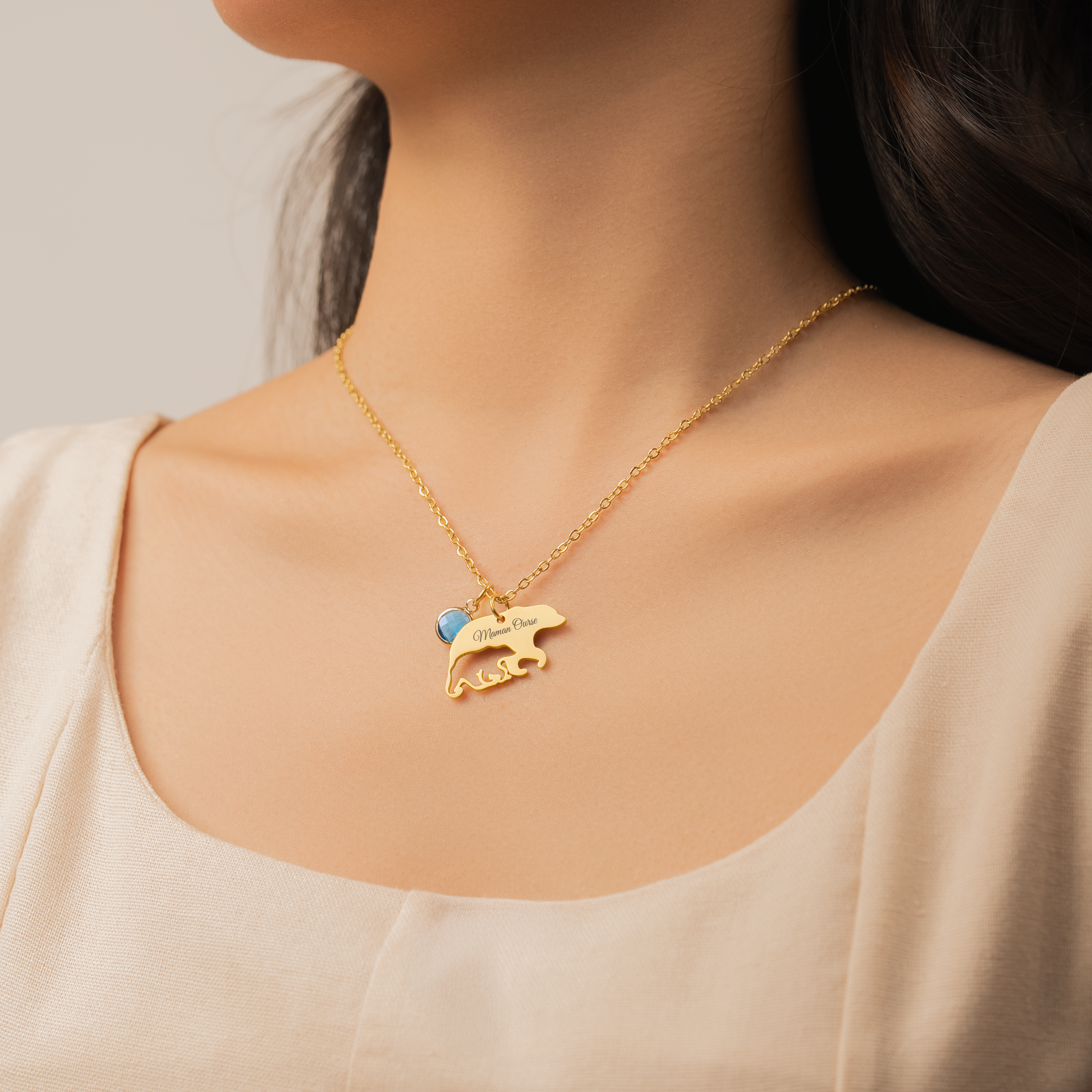 7042JFR2 collier personnalise pierre de naissance_ mamie maman ours 7042j0t5a