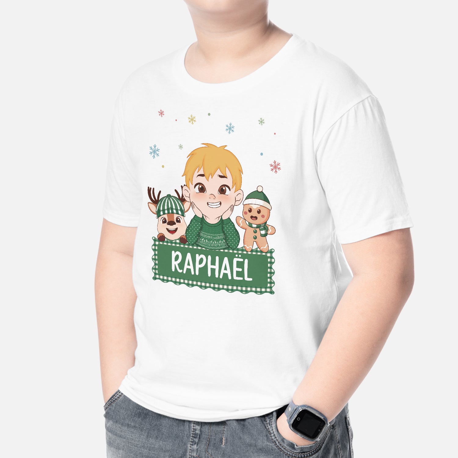 7049AFR2 t shirt personnalise enfant renne et biscuit de noel 7049attzk
