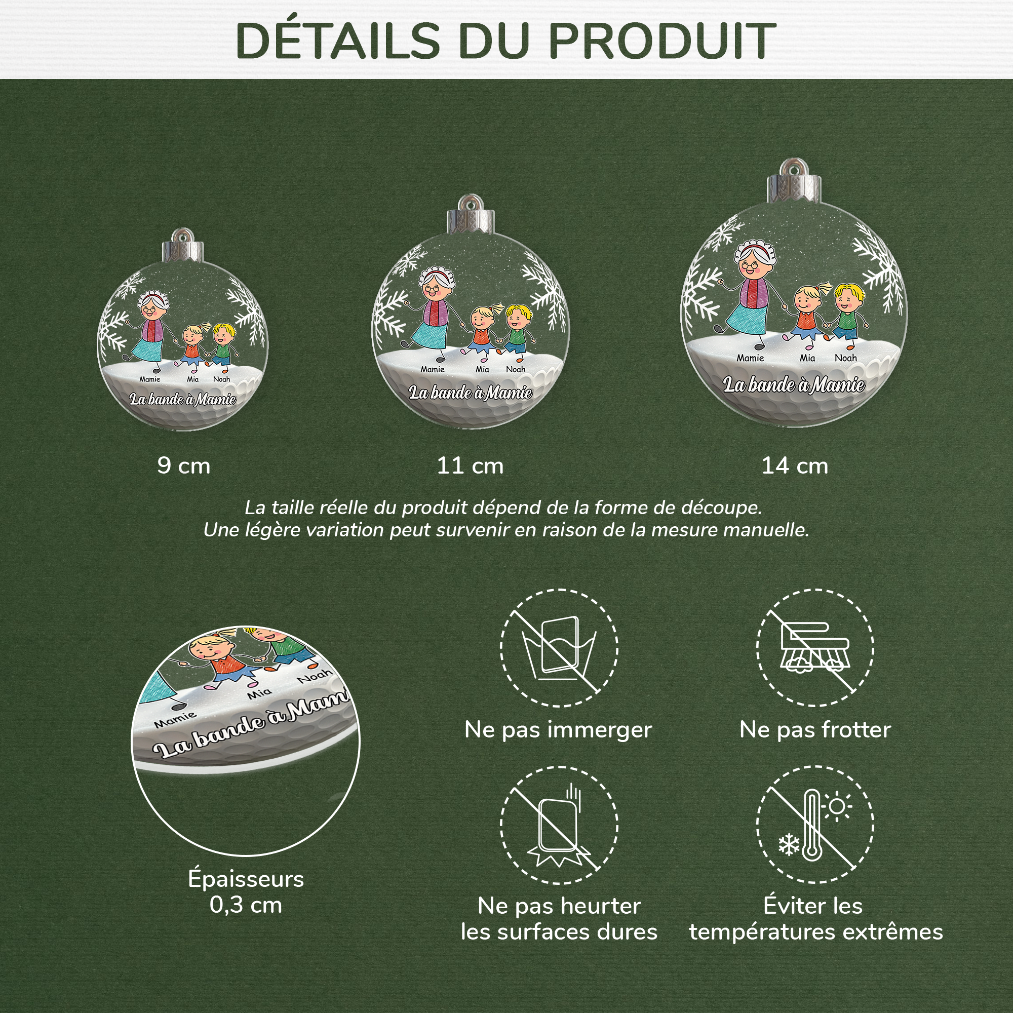 7059OFR3 effet dimpression 3d ornement acrylique personnalise boule de noel la bande a papy mamie 7059o8t5b