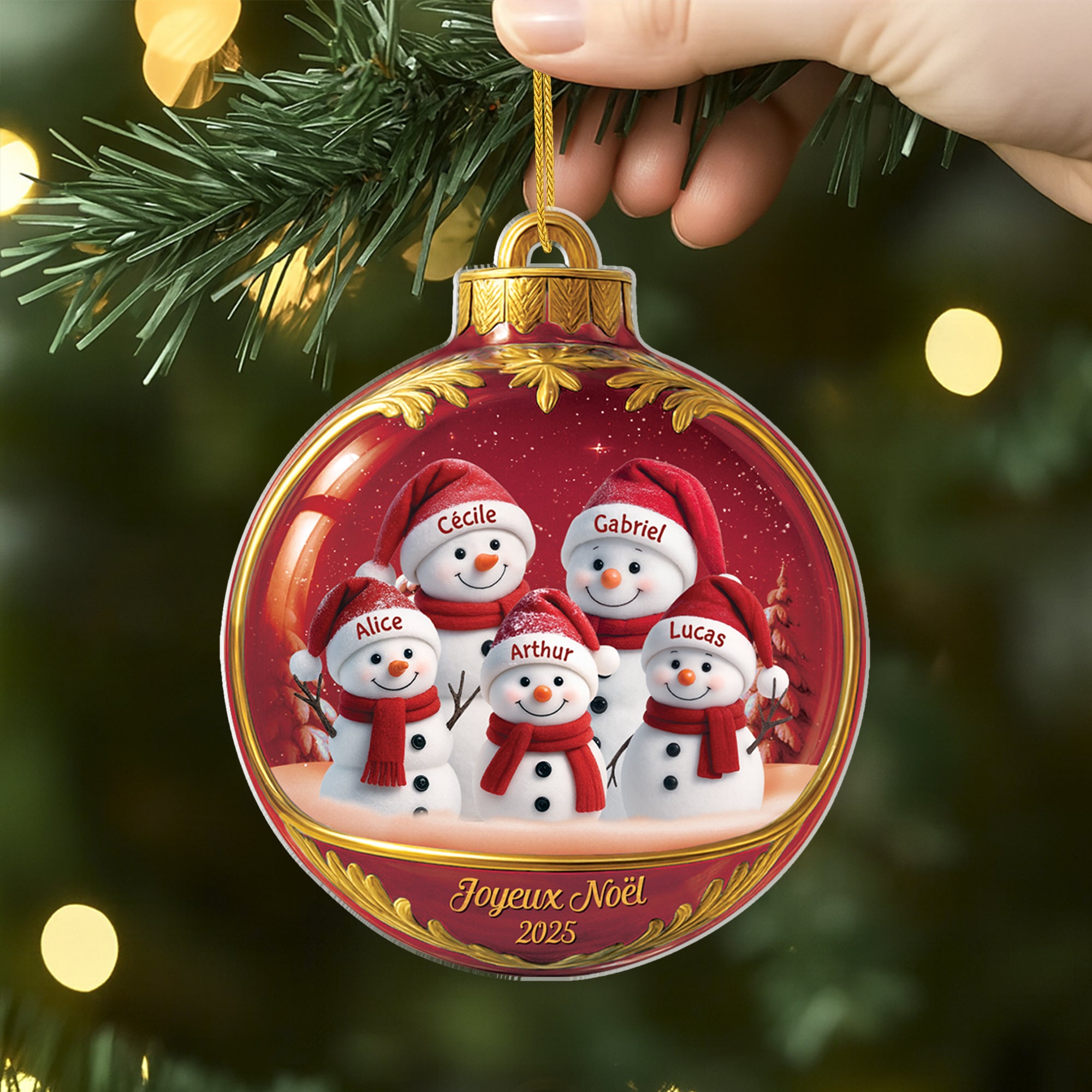 7062OFR2 effet dimpression 3d ornement acrylique personnalise famille boule noel bonhomme de neige 7062o3tmi