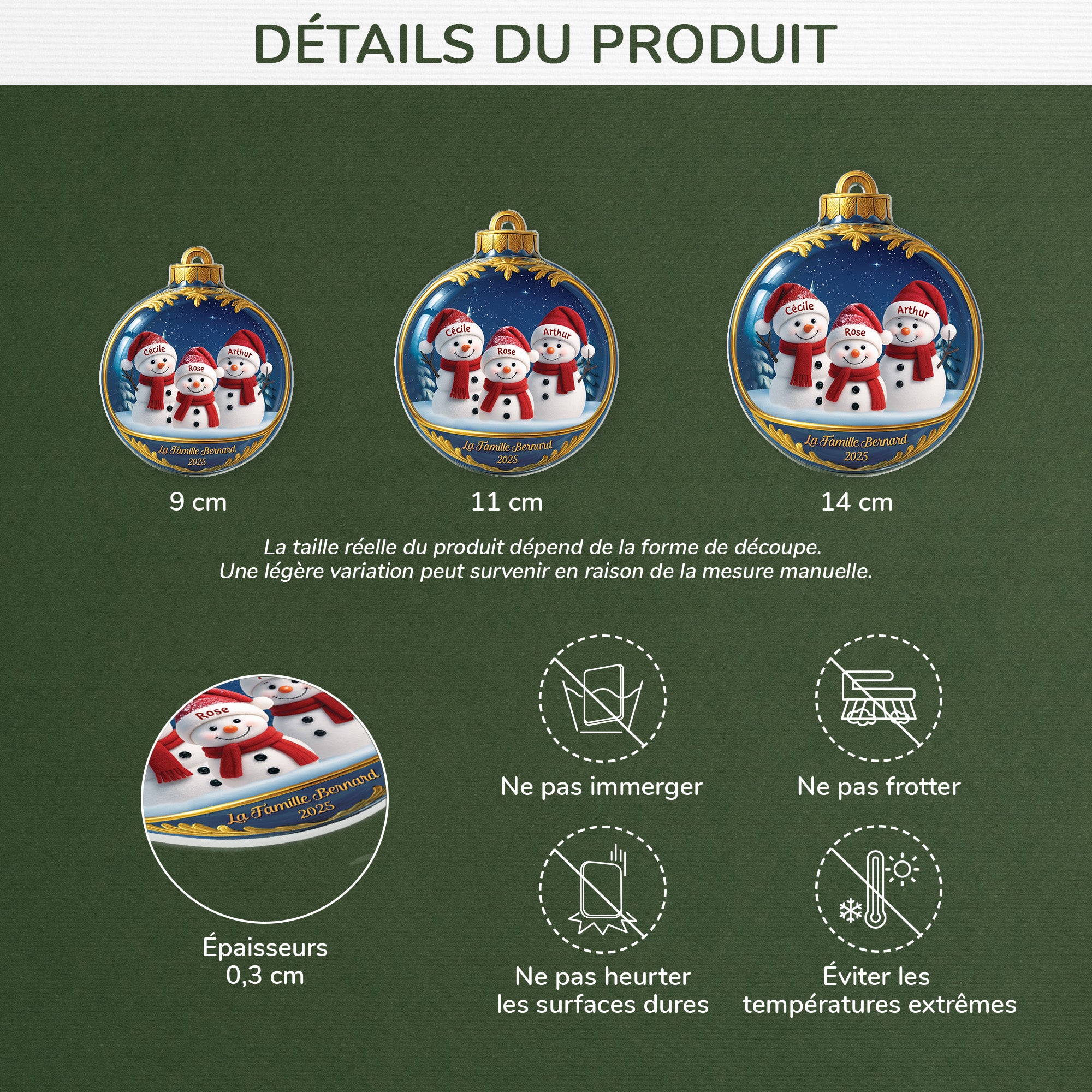 7062OFR3 effet dimpression 3d ornement acrylique personnalise famille boule noel bonhomme de neige 7062o3tmi