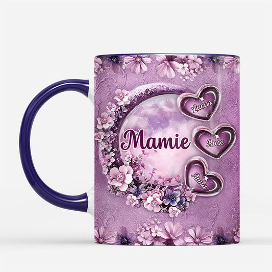 7097MFR2 effet dimpression 3d mug personnalise pour maman mamie la lune et fleurs 7097m3tta