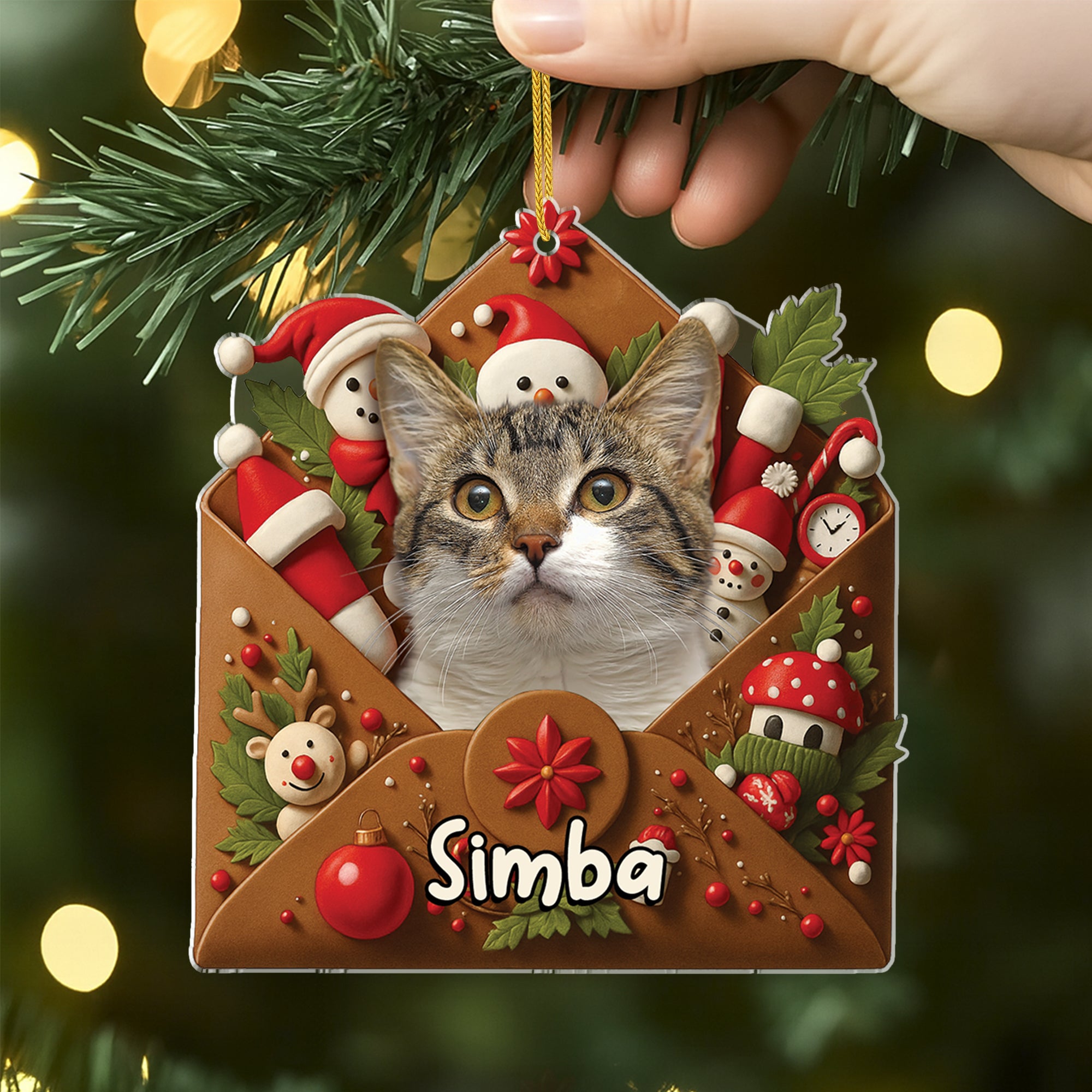 7109OFR2 ornement acrylique personnalise avec photo lettre du pere noel avec mon chat 7109otmnd