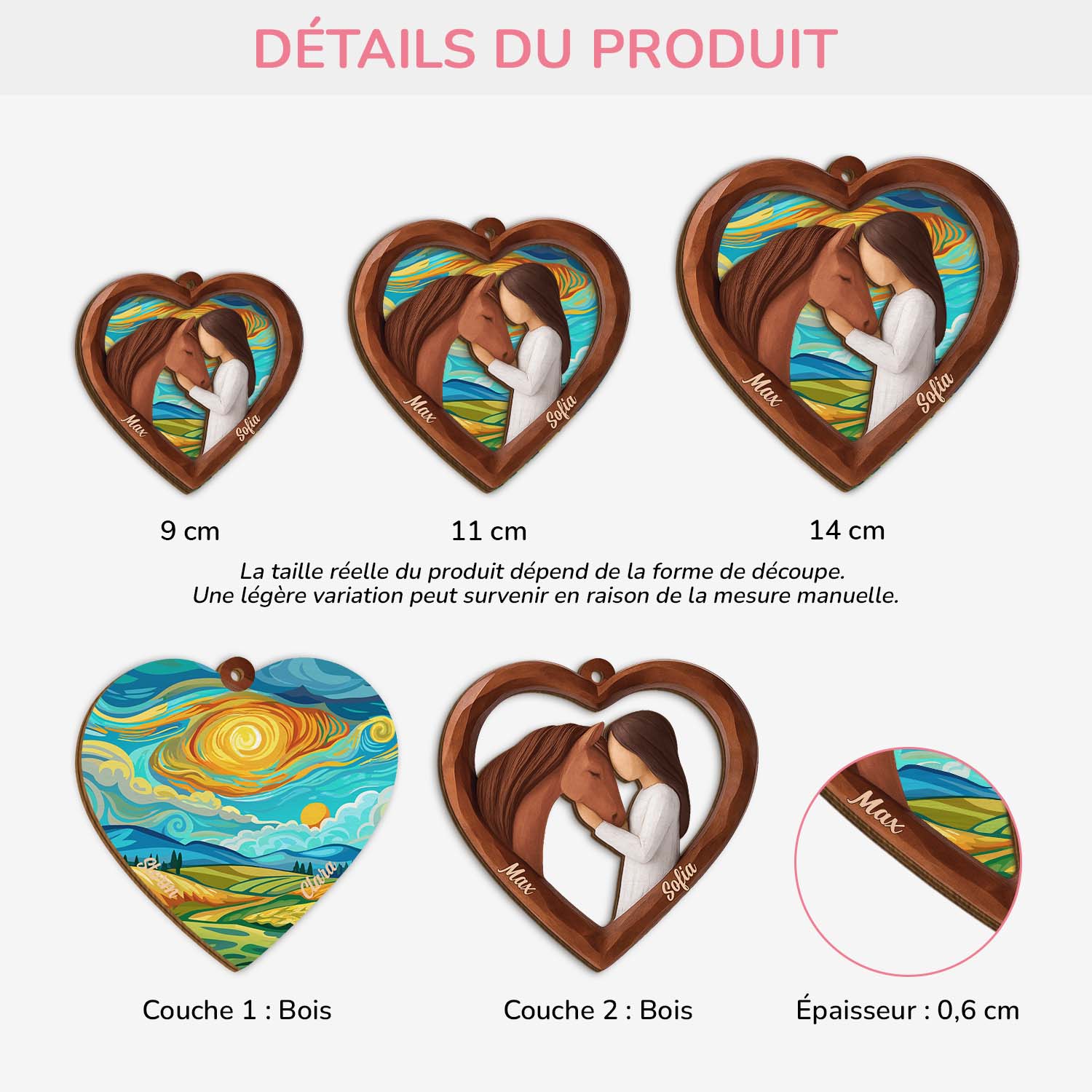7135OFR3 ornement noel en bois a 2 couche personnalise entre une fille et son cheval 7135o3l5u