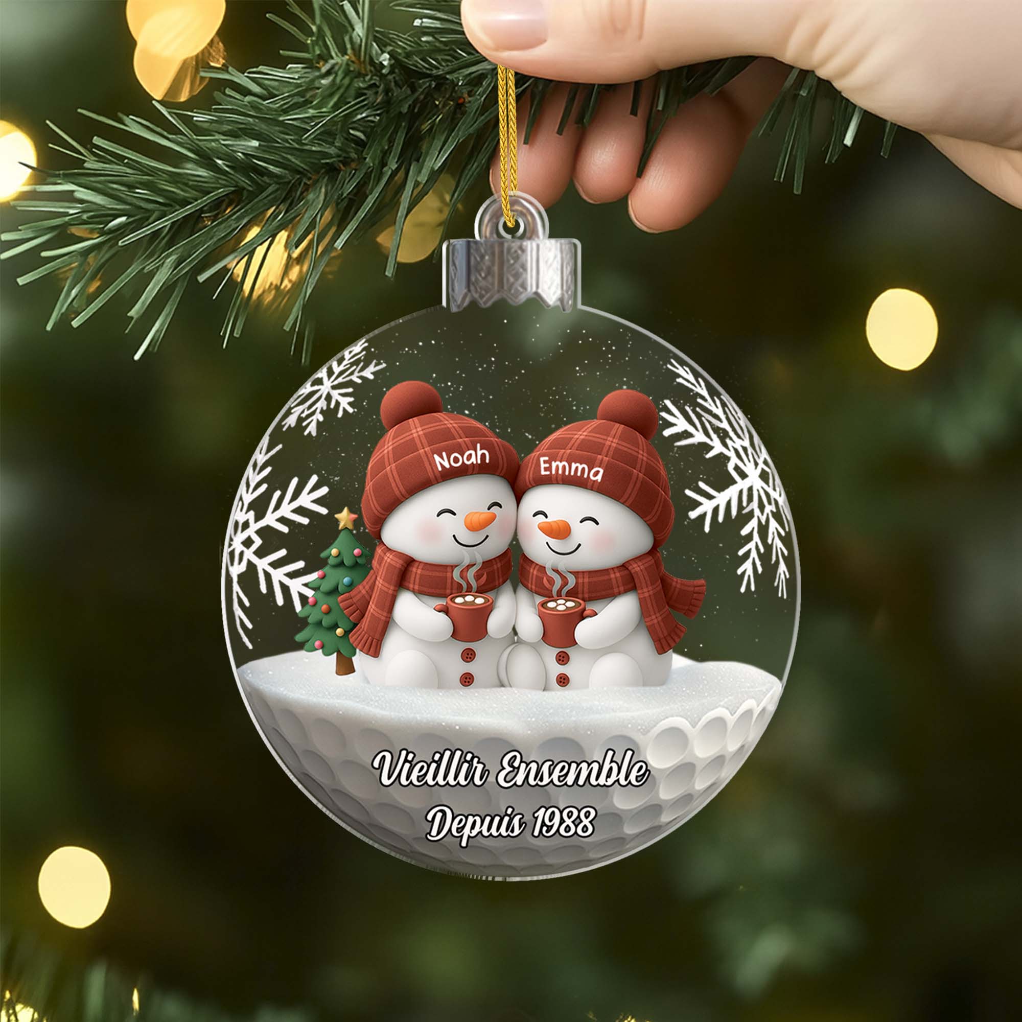 7136OFR2 effet dimpression 3d ornement acrylique personnalise couple avec neige vieillir ensemble 7136o8q5g