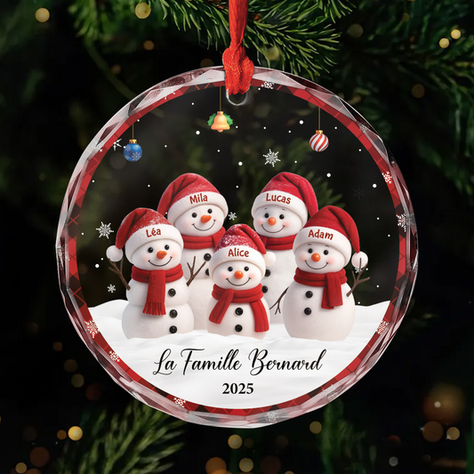 7153OFR1 ornement noel en verre personnalise notre famille bonhomme de neige ensemble 7153o8t5i